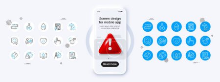 Illustration for Seo statistics, Cursor and Share line icons. Phone mockup with 3d danger icon. Pack of Delivery report, Methodology, Dermatologically tested icon. Vector - Royalty Free Image