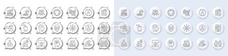 Illustration for Person talk, Fingerprint research and User info line icons. White pin 3d buttons, chat bubbles icons. Pack of Search employee, Share, Mental health icon. Vector - Royalty Free Image