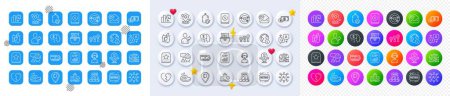 Illustration for Internet, Refer friend and Broken heart line icons. Square, Gradient, Pin 3d buttons. AI, QA and map pin icons. Pack of Loyalty ticket, Refill water, Hospital icon. Vector - Royalty Free Image