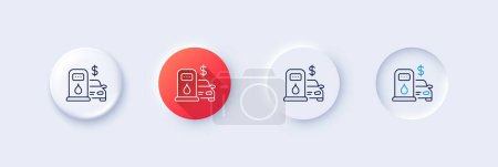Filling station line icon. Neumorphic, Red gradient, 3d pin buttons. Gas station sign. Diesel or Petrol fuel symbol. Line icons. Neumorphic buttons with outline signs. Vector
