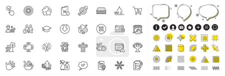 Set of Inflation, Reject certificate and Target line icons for web app. Design elements, Social media icons. Calendar, Frying pan, Vitamin b6 icons. Fan engine, Approved, Petrol canister signs. Vector