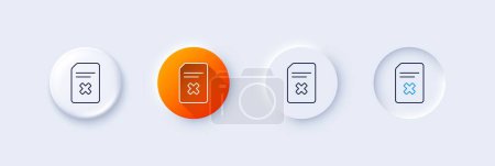 Illustration for Remove Document line icon. Neumorphic, Orange gradient, 3d pin buttons. Delete Information File sign. Paper page concept symbol. Line icons. Neumorphic buttons with outline signs. Vector - Royalty Free Image