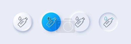 Ilustración de Icono de línea botella de agua. Neumorfa, gradiente azul, botones de pin 3d. Signo de bebida acuática limpia. Símbolo líquido. Iconos de línea. Botones neumórficos con signos de contorno. Vector - Imagen libre de derechos