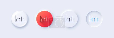 Illustration for Growth chart line icon. Neumorphic, Red gradient, 3d pin buttons. Financial graph sign. Upper Arrows symbol. Business investment. Line icons. Neumorphic buttons with outline signs. Vector - Royalty Free Image