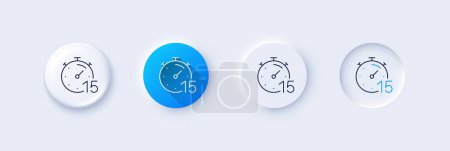 Timer 15 minutes line icon. Neumorphic, Blue gradient, 3d pin buttons. Stopwatch time sign. Countdown clock symbol. Line icons. Neumorphic buttons with outline signs. Vector