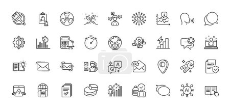 Consumption growth, Talk bubble and Calculator alarm line icons pack. AI, Question and Answer, Map pin icons. Transform, Artificial intelligence, Timer web icon. Vector