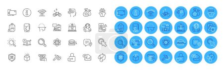 Illustration for Water cooler, Timer and Inventory report line icons pack. Search, Atom, Ship web icon. Hammer blow, Delivery service, Credit card pictogram. Online question, Research, Augmented reality. Vector - Royalty Free Image