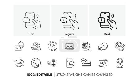 Call center, Support and Chat message. Processing line icons. 24 hour service linear icon set Line icons set. Vector
