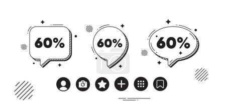 Illustration for 60 percent off sale tag. Speech bubble offer icons. Discount offer price sign. Special offer symbol. Discount chat text box. Social media icons. Speech bubble text balloon. Vector - Royalty Free Image