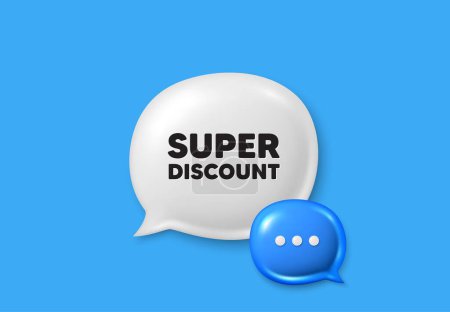 Illustration for Super discount tag. Text box speech bubble 3d icons. Sale sign. Advertising Discounts symbol. Super discount chat offer. Speech bubble banner. Text box balloon. Vector - Royalty Free Image
