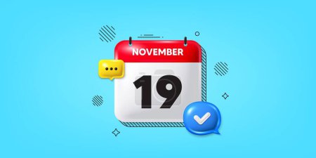Illustration for Calendar date of November 3d icon. 19th day of the month icon. Event schedule date. Meeting appointment time. 19th day of November. Calendar month date banner. Day or Monthly page. Vector - Royalty Free Image