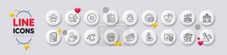 Ilustración de Sin sol, estrés difícil y encontrar iconos de línea de usuario. Botones blancos 3d iconos. Paquete de documentos financieros, Rechazar certificado, icono de escalas de Justicia. Vector - Imagen libre de derechos