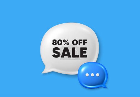 Sale 80 percent off discount. Text box speech bubble 3d icons. Promotion price offer sign. Retail badge symbol. Sale chat offer. Speech bubble banner. Text box balloon. Vector