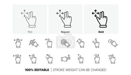Illustration for Hand swipe, Slide gesture, Multitasking icons. Touchscreen gesture line icons. Touchscreen technology, tap on screen, drag and drop. Linear set. Line icons set. Vector - Royalty Free Image