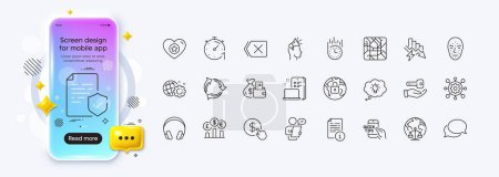 Energy, Buying house and Fast delivery line icons for web app. Phone mockup gradient screen. Pack of Manual, Customer survey, Metro map pictogram icons. Recycle, Lock, Change money signs. Vector