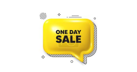 Illustration for 3d speech bubble icon. One day sale tag. Special offer price sign. Advertising Discounts symbol. One day chat talk message. Speech bubble banner. Yellow text balloon. Vector - Royalty Free Image