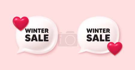 Illustration for Winter Sale tag. Chat speech bubble 3d icons. Special offer price sign. Advertising Discounts symbol. Winter sale chat offer. Love speech bubble banners set. Text box balloon. Vector - Royalty Free Image