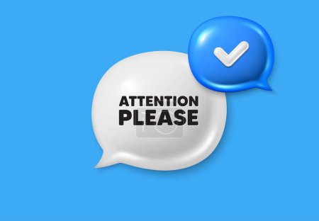 Attention please tag. Text box speech bubble 3d icons. Special offer sign. Important information symbol. Attention please chat offer. Speech bubble banner. Text box balloon. Vector