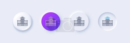 Illustration for Hospital building line icon. Neumorphic, Purple gradient, 3d pin buttons. Medical help sign. Line icons. Neumorphic buttons with outline signs. Vector - Royalty Free Image