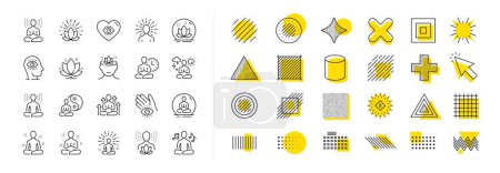 Illustration for Body balance, person relax and energy meditation set. Design shape elements. Yoga meditation line icons. Mind harmony, health meditate and self concentrate line icons. Vector - Royalty Free Image
