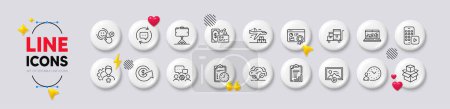 Illustration for Web analytics, Customer satisfaction and Time management line icons. White buttons 3d icons. Pack of Dollar exchange, Selfie stick, Brand icon. Vector - Royalty Free Image