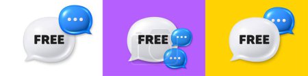 Chat parole bulle 3d icônes. Étiquette gratuite. Panneau d'offre spéciale. Symbole de promotion. Boîte de texte chat gratuit. Bannière de bulle d'expression. Offrez un ballon. Vecteur