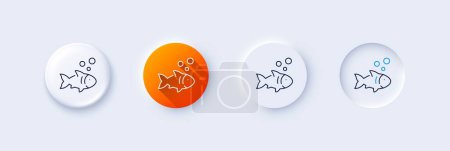 Ilustración de Icono de línea de pescado. Neumorfa, gradiente naranja, botones de pin 3d. Señal de pesca. Símbolo de mariscos frescos. Iconos de línea. Botones neumórficos con signos de contorno. Vector - Imagen libre de derechos