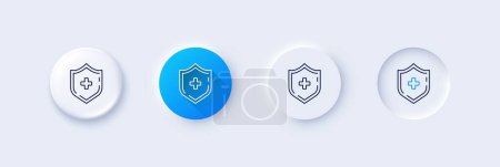Illustration for Medicine shield line icon. Neumorphic, Blue gradient, 3d pin buttons. Medical protection sign. Line icons. Neumorphic buttons with outline signs. Vector - Royalty Free Image