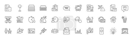 Illustration for Phone search, Deluxe mattress and Phone protection line icons. Pack of Stand lamp, Qr code, Dot plot icon. Brush, Windmill turbine, Smile pictogram. Card, Bus parking, Web photo. Line icons. Vector - Royalty Free Image