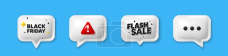 Illustration for Offer speech bubble 3d icons. Black Friday Sale. Special offer price sign. Advertising Discounts symbol. Black friday chat offer. Flash sale, danger alert. Text box balloon. Vector - Royalty Free Image