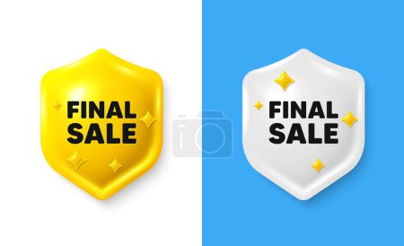 Illustration for Final Sale tag. Shield 3d icon banner with text box. Special offer price sign. Advertising Discounts symbol. Final sale chat protect message. Shield speech bubble banner. Vector - Royalty Free Image