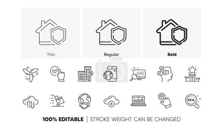 Checkbox, Loan house and Cloud computing line icons. Pack of Home insurance, Winner podium, Cloud sync icon. New products, Web analytics, Mobile internet pictogram. Wind energy. Line icons. Vector