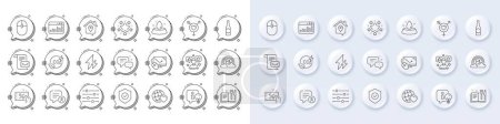 Illustration for Employees messenger, Lamp and Chat bubble line icons. White pin 3d buttons, chat bubbles icons. Pack of Security shield, Marketing statistics, Social media icon. Vector - Royalty Free Image