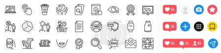 Illustration for Presentation time, Metro map and Start presentation line icons pack. Social media icons. Myopia, Winner ribbon, Graph laptop web icon. Copywriting notebook, Discount, Idea pictogram. Vector - Royalty Free Image