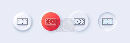 Illustration for Cash money line icon. Neumorphic, Red gradient, 3d pin buttons. Banking currency sign. ATM service symbol. Line icons. Neumorphic buttons with outline signs. Vector - Royalty Free Image