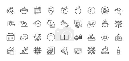 Illustration for Painting brush, Framework and Swipe up line icons pack. AI, Question and Answer, Map pin icons. Calendar, Transport insurance, Dots message web icon. Vector - Royalty Free Image