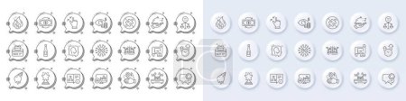 Time management, Wifi and Engineering plan line icons. White pin 3d buttons, chat bubbles icons. Pack of Hot loan, Ice cream, Champagne icon. Employees messenger, 5g technology, Head pictogram. Vector