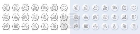 Illustration for Journey, Package location and Passport line icons. White pin 3d buttons, chat bubbles icons. Pack of Adhesive tape, Fuel price, Disability icon. Vector - Royalty Free Image