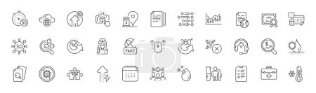 Illustration for Share idea, Certificate and Copy documents line icons. Pack of Fake news, Order, Financial diagram icon. Stop coronavirus, 5g upload, Medical staff pictogram. Medical support. Line icons. Vector - Royalty Free Image