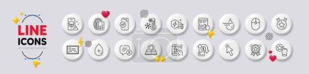 Illustration for Loyalty award, Internet report and Car charging line icons. White buttons 3d icons. Pack of Ranking star, Photo, Card icon. Cursor, Money transfer, Approved phone pictogram. Vector - Royalty Free Image