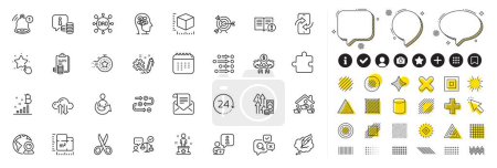 Illustration for Set of Copyright chat, Ranking star and Survey progress line icons for web app. Design elements, Social media icons. Interview, Inspect, Target icons. Vector - Royalty Free Image