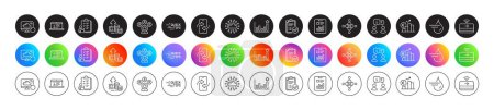 Illustration for Efficacy, Contactless payment and Euro rate line icons. Round icon gradient buttons. Pack of Approved report, Inclusion, Interview icon. Vector - Royalty Free Image
