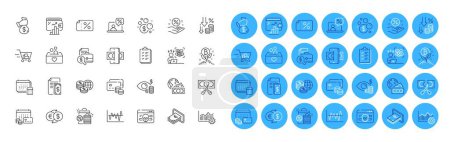 Illustration for Difficult stress, Payment and Discount banner line icons pack. Launder money, Business vision, Online tax web icon. Deflation, Phishing, Account pictogram. Cash, Money calendar, Cut tax. Vector - Royalty Free Image