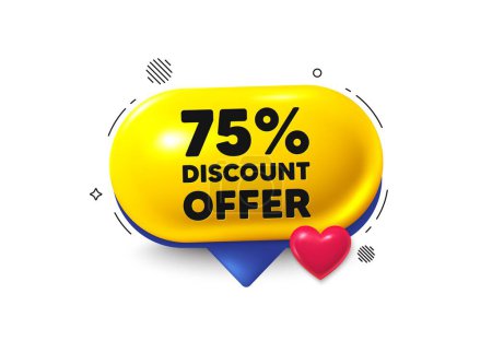 Illustration for Offer speech bubble 3d icon. 75 percent discount tag. Sale offer price sign. Special offer symbol. Discount chat offer. Speech bubble love banner. Text box balloon. Vector - Royalty Free Image