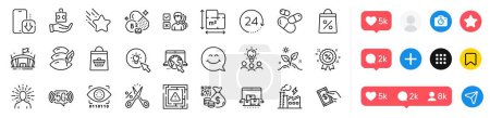 Illustration for 5g wifi, Online buying and Opinion line icons pack. Social media icons. Shopping bag, Puzzle, Cut tax web icon. Arena, Online storage, Internet pictogram. Vector - Royalty Free Image