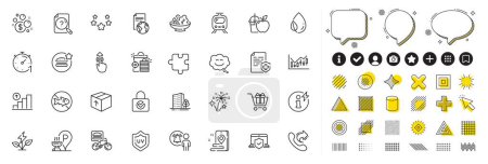 Set of Launder money, Share call and Food delivery line icons for web app. Design elements, Social media icons. Laptop insurance, Package, Password encryption icons. Vector