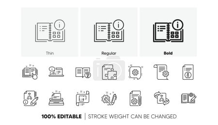 Illustration for Instruction, Plan and Manual. Technical documentation line icons. Algorithm linear icon set. Line icons set. Vector - Royalty Free Image