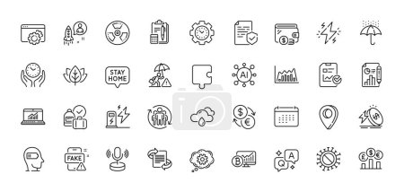Illustration for Charging station, Coronavirus and Report document line icons pack. AI, Question and Answer, Map pin icons. Currency exchange, Infographic graph, Seo gear web icon. Vector - Royalty Free Image