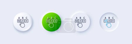 Illustration for Correct checkbox line icon. Neumorphic, Green gradient, 3d pin buttons. Select answer sign. Business test symbol. Line icons. Neumorphic buttons with outline signs. Vector - Royalty Free Image