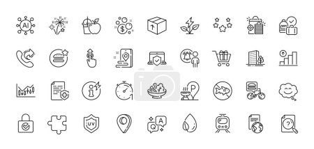 Illustration for Launder money, Share call and Food delivery line icons pack. AI, Question and Answer, Map pin icons. Laptop insurance, Package, Password encryption web icon. Vector - Royalty Free Image